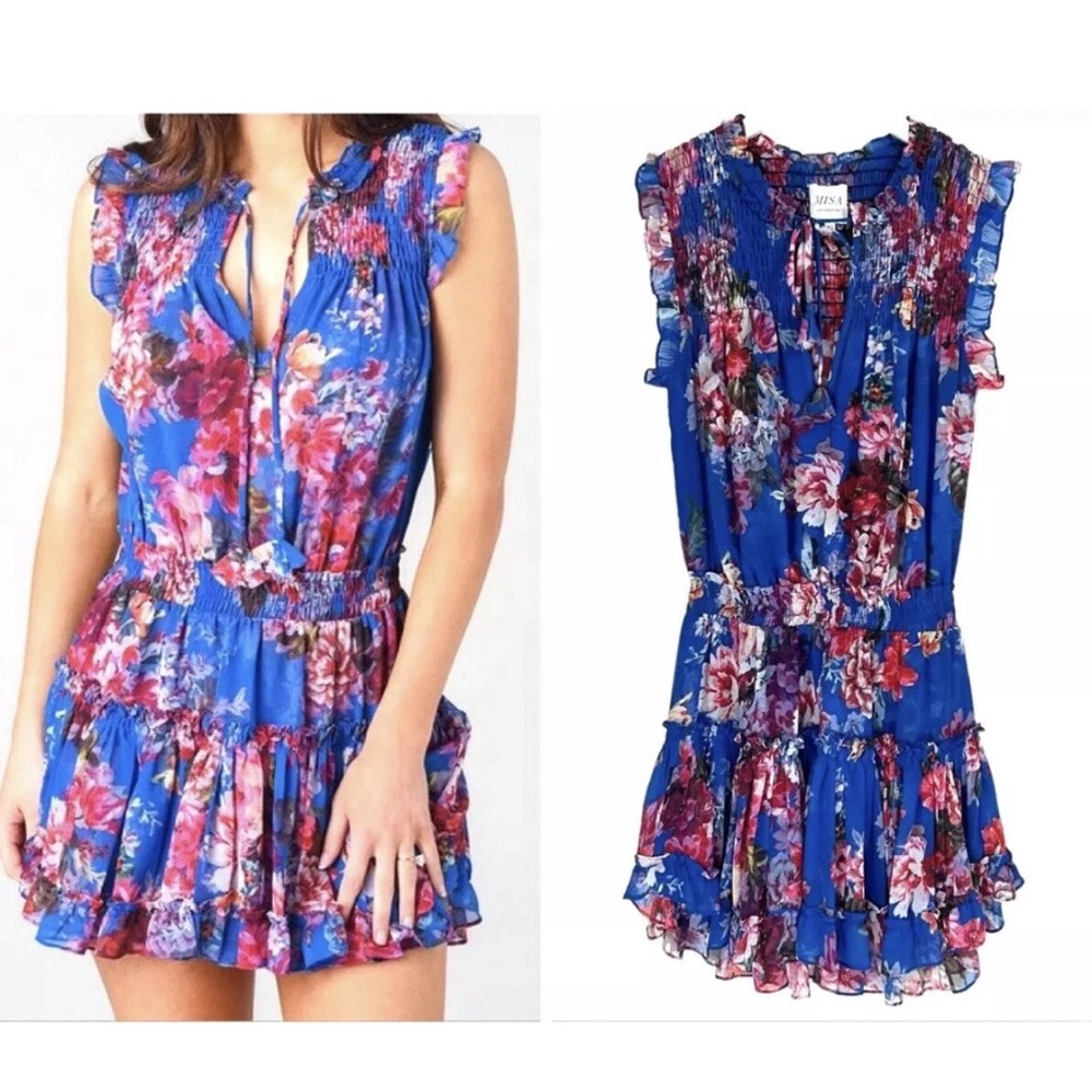 MISA LOS ANGELES DRESS blue with red flower Medium